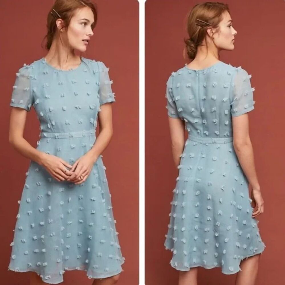 Anthropologie Sunday in Brooklyn Glenda Textured Dress Baby Blue Size M Flare